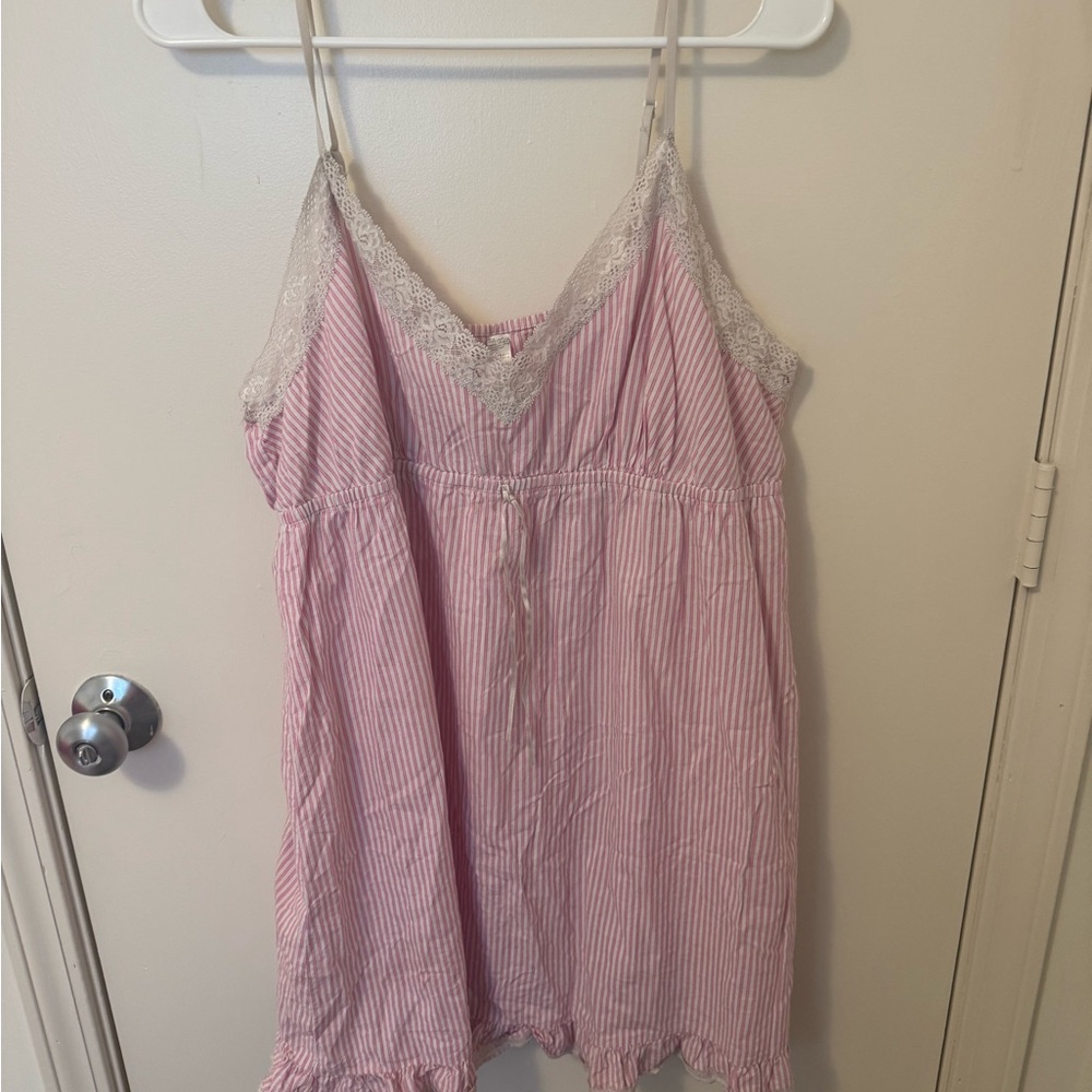Old Navy Pink Striped Chemise with Lace Trim